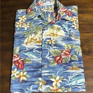 Pierre Cardin Blue Floral Hawaiian Shirt